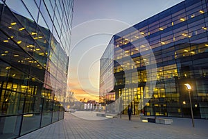 Modern office building in the evening