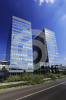 Modern office building exterior in city