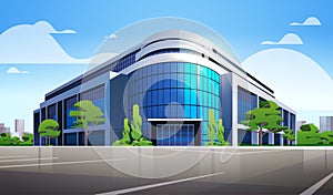 modern office building exterior commercial business center with large panoramic windows glass facade cityscape