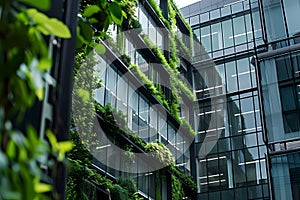 Modern office building exterior with green plants. Architectural detail of modern building. Ai generated