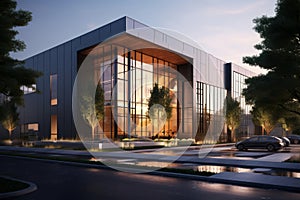 Modern office building facility exterior. Generative AI