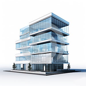 Modern office building with glass isolated on white created with Generative AI