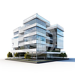 Modern office building with glass isolated on white created with Generative AI