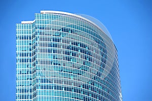 Modern office building glass wall top section closeup