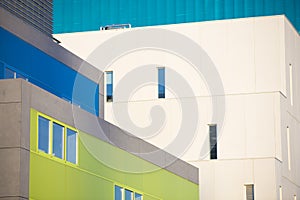 Modern office buildings. Colorful buildings in a industrial place.