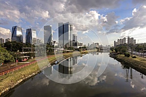 Modern office buildings and Pinheiros River in Sao Paulo