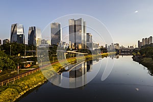 Modern office buildings and Pinheiros River in Sao Paulo