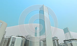 Modern office buildings, skyline background