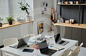 Modern office with computers for online work