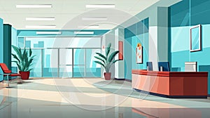 Modern office corridor with a reception desk illustration AI Generated