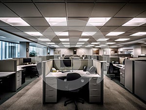Modern office cubicles with privacy screens and soundblocking
