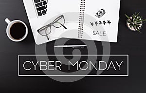 Modern Office desk with Cyber Monday message homepage
