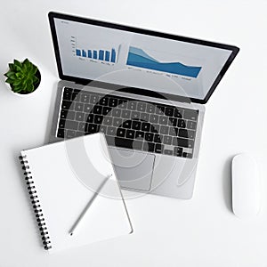 Modern Office Desk with Data Analytics Display