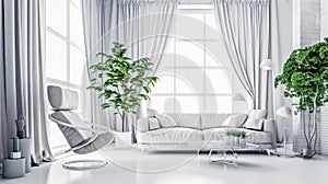 modern office, eco-futuristic in white tones, light, minimalist eco concept of the future