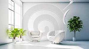 modern office, eco-futuristic in white tones, light, minimalist eco concept of the future