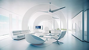 modern office, eco-futuristic in white tones, light, minimalist eco concept of the future