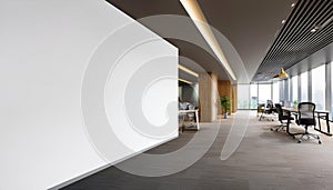 Modern office with empty white wall for mockup template. 3D Rendering