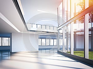 Modern office hall with big windows. 3d rendering photo