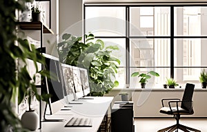 Modern Office, a haven of calm productivity with this photorealistic image of a modern minimalist office space.