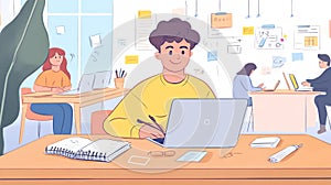 Modern Office Illustration Teamwork Laptop