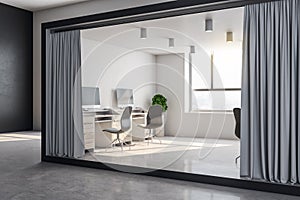 Modern office interior with curtains