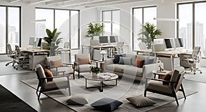 Modern Office Interior Design Workspace, Lounge, Plants