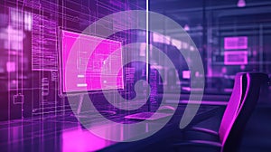 Digital workplace displaying holographic user interface and data