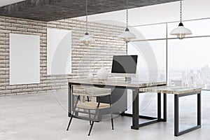 Modern office interior with empty poster