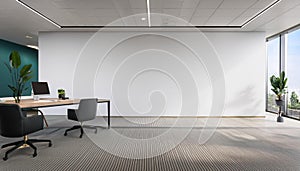 Modern office interior with empty wall for mockup. 3D Rendering