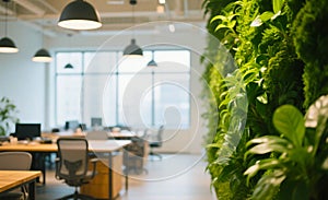 Modern Office Interior with Green Living Wall and Workstations