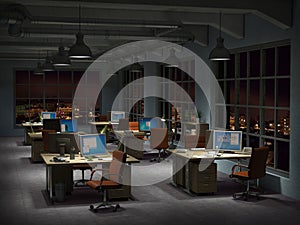 Modern office interior in the night
