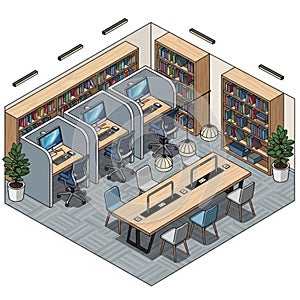 Modern Office Interior, Open Plan Workspace, Productivity Environment, vector design Generative AI