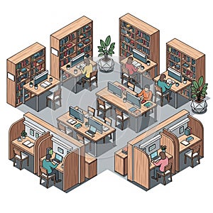 Modern Office Interior, Open Plan Workspace, Productivity Environment, vector design Generative AI