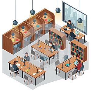 Modern Office Interior, Open Plan Workspace, Productivity Environment, vector design Generative AI