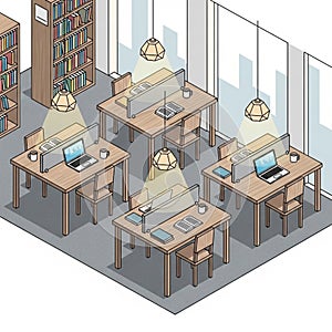 Modern Office Interior, Open Plan Workspace, Productivity Environment, vector design Generative AI