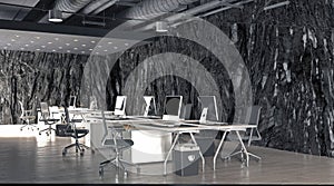 modern office interior with rock feature