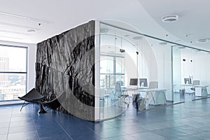 modern office interior with rock feature