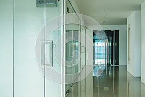 Modern office interior, selective focus on doorknob