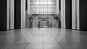Modern Office Building Entrance Lobby - Empty Interior with Glass Facade