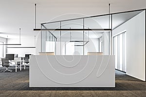 Modern office lobby, white reception