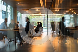 Modern office meeting reflection.