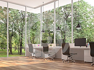 Modern office with nature view 3d render photo