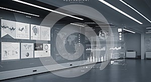 Futuristic Data Analytics Interface in Modern Control Room