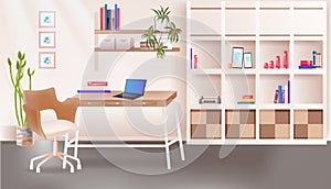 modern office room or home cabinet interior empty no people room with furniture horizontal