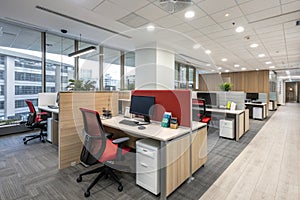 Modern office workplace with furniture and equipment photo