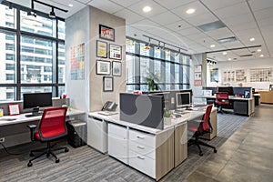 Modern office workplace with furniture and equipment photo