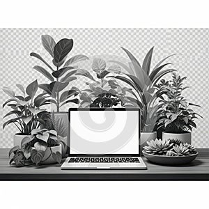 Modern office setup with plants isolated on white background isolated on white background