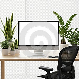 Modern office setup with plants isolated on white background isolated on white background