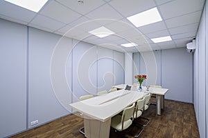 Modern office space lit by artificial light