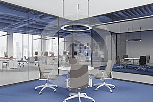 Modern office space with meeting room and workstations. 3D Rendering photo
